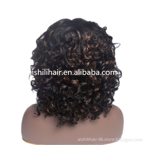 Aishili wholesale medium blonde brown hair kinky deep body curly synthetic hair wigs for women